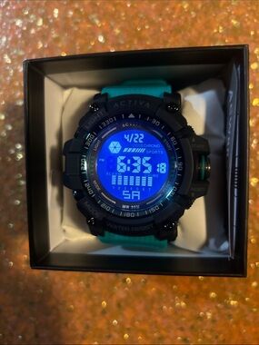 Ativa Teal and Black Digital Sport Watch with Blue Backlight